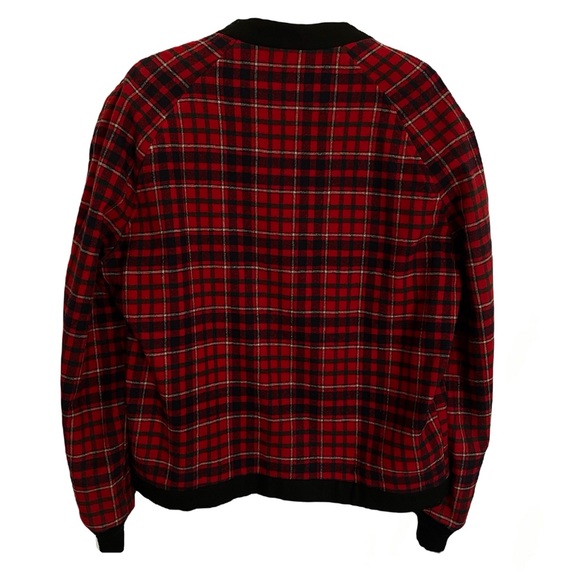 Pendleton Vintage V-neck Wool Sweater in Holiday Tartan Red Plaid. Sz. M - Picture 2 of 8